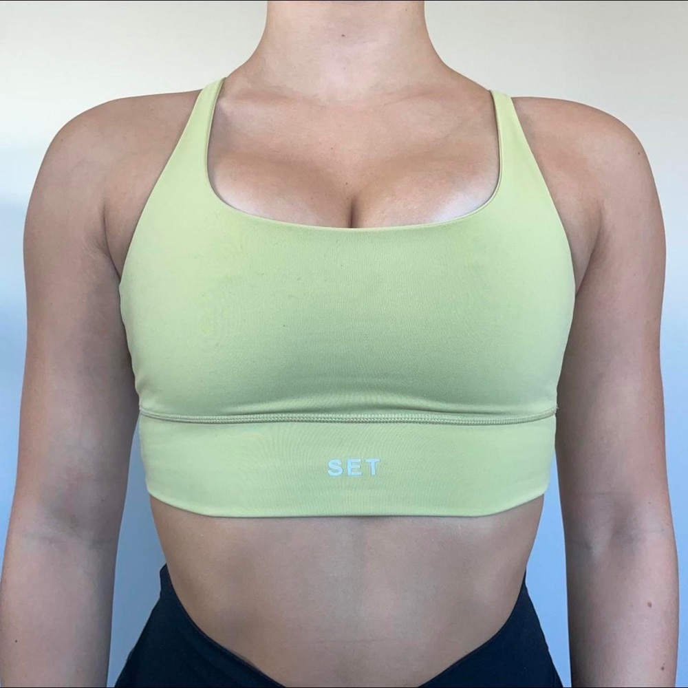 Set Active Lime Green Scoop Neck Sports Bra
